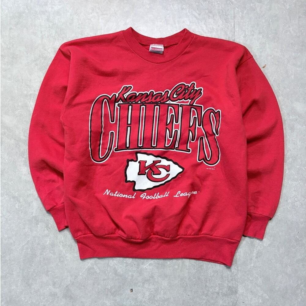 90s Vintage Kansas City Chiefs Red Letters Red Crewneck -M